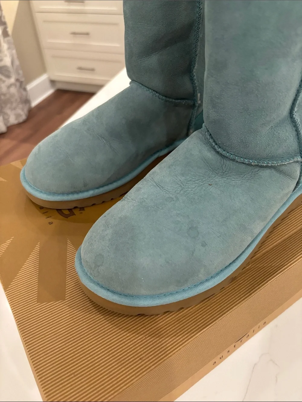 UGG Classic Short Boots in Sky Blue Suede